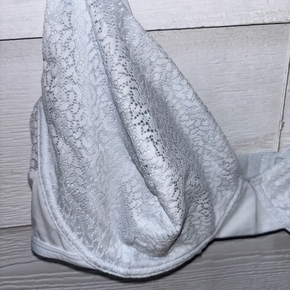 NWT Anne Klein T-Shirt Bra 42D Full Figure Unlined Light Blue Lace - Picture 2 of 10